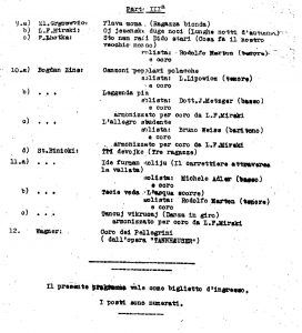 Programma di uno dei concerti eseguiti al campo di Ferramonti.